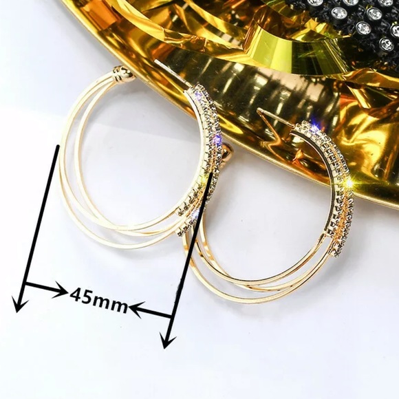 New 18k Gold Luxury Diamond Hoop Earrings - Picture 4 of 6